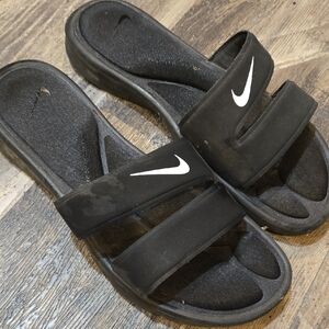 Nike Black Slide Sandals with White Logo